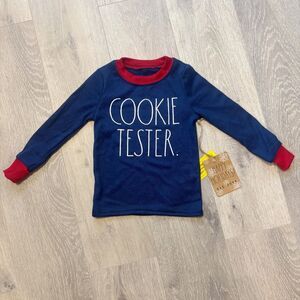 Rae Dunn Navy and Red Long Sleeve 'Cookie Tester' Tee - 3T